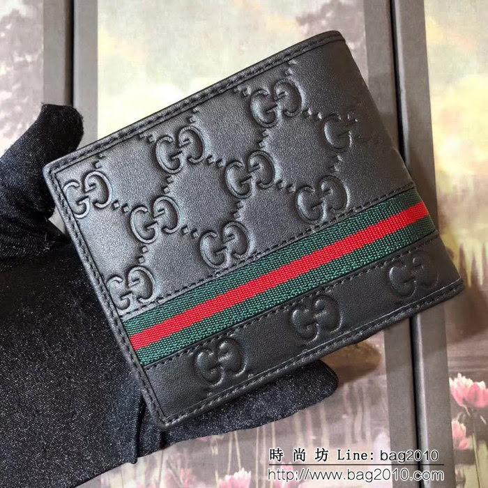 GUCCI古馳 專櫃同步 紅藍綠織帶 男士雙折皮夾 138042 克壓花皮 WTG1933